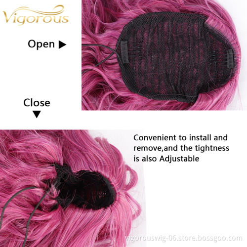 Vigorous Curly Accessories Wrap Around Drawstring Synthetic Wavy Clip On Long Magic Paste Ponytail Hair Extensions